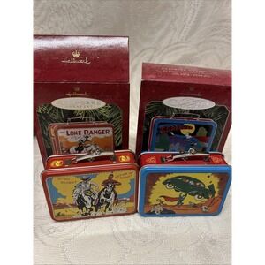 Hallmark Pressed Tin Lunchbox‎ Ornaments The Lone Ranger 1997 & Super Man 1998